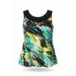 Cato Woman 18/20W Beaded Neck Tank Top Layered Textured Boho Teal Black Blouse